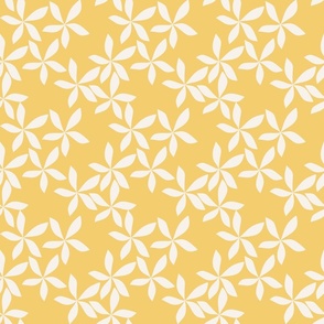 Abstract modern White flowers on yellow, nursery fabric, swimwear fabric, childrens room fabric
