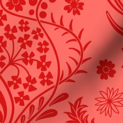 Art Nouveau fritillary acanthus damask XL wallpaper scale in poppy red by Pippa Shaw