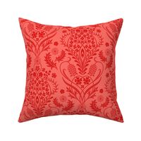 Art Nouveau fritillary acanthus damask wallpaper scale in poppy red by Pippa Shaw