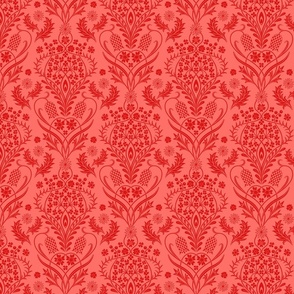 Art Nouveau fritillary acanthus damask large scale in poppy red by Pippa Shaw