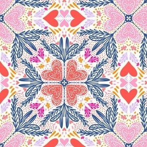 Floral heart red navy pink