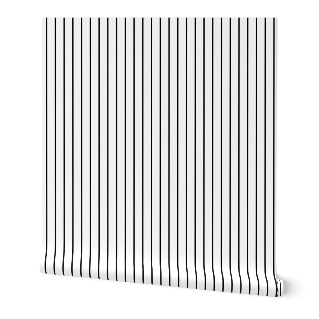 Classic One Inch Black Pinstripe on  White  1 inch 