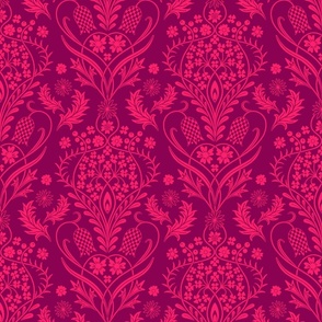 Art Nouveau fritillary acanthus damask wallpaper scale in burgundy by Pippa Shaw
