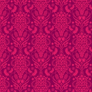 Art Nouveau fritillary acanthus damask large scale in burgundy by Pippa Shaw