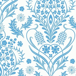 Art Nouveau fritillary acanthus damask XL wallpaper scale blue white by Pippa Shaw
