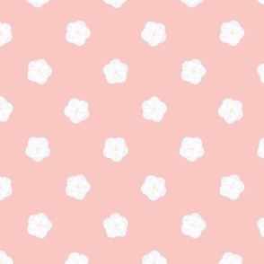 White flowers on peach pink, white phlox flowers on gossamer pink, white polka dot on pink M