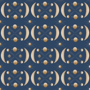 Moons and planets gold on blue