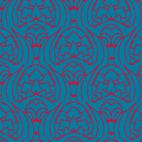 Art Nouveau Blue and Red Abstract
