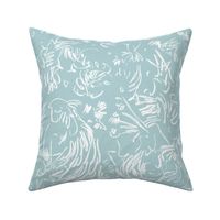 Pastel Blue White Floral Abstract Calligraphy