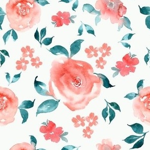 Pink watercolor roses on white// nursery decor fabric, baby wear fabric, swimwear fabric