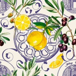 Mediterranean,Tuscan style,lemons,olives pattern 