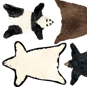 Polar Panda Black and Brown Bear Rugs for Dollhouse