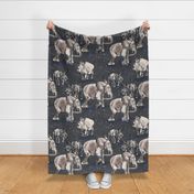 Baby elephant and Rhino walk with blue daisies small 