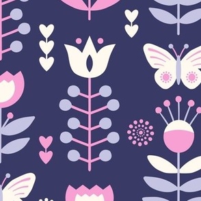 Large //  Cozy-Florals- Dark Purple, Pink, Lavender