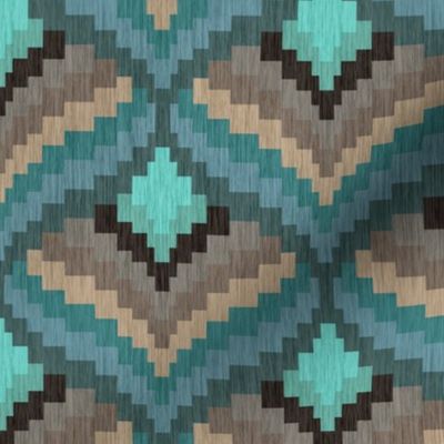 Bargello Heart in Teal Turquoise and Beige