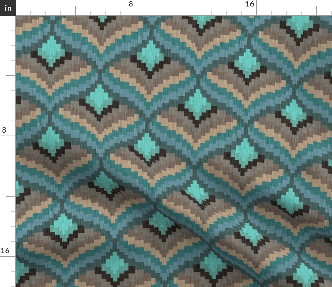 Bargello Heart in Teal Turquoise and Beige