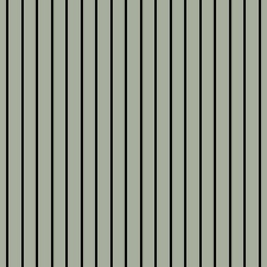 Classic wider 1 Inch Black Pinstripe on a Desert Sage Grey Green Background