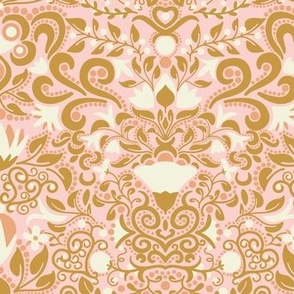 pink and gold floral damask - small scale