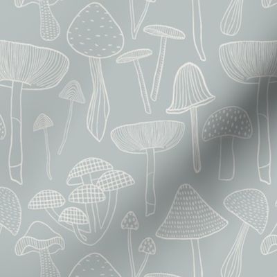 Small // Woodland mushroom line drawing // pale blue