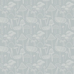 Small // Woodland mushroom line drawing // pale blue