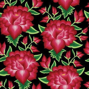 Red Flower Pattern in Black Background