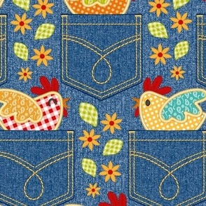 Embroidered Chickens - Pockets