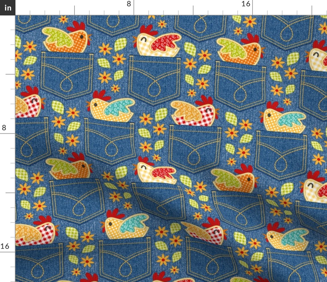 Embroidered Chickens - Pockets