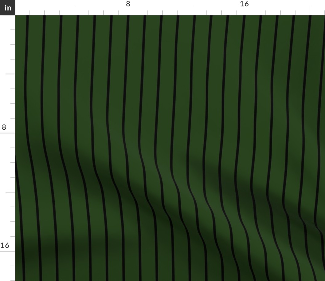 Classic wider 1 Inch Black Pinstripe on a Dark Forest Green Background