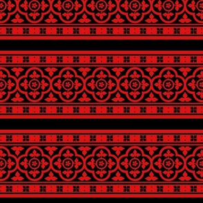 Medieval-style quatrefoil borders - red on black