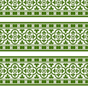 Medieval-style quatrefoil borders, green on white