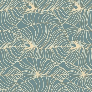 Horizontal Large Layered Palm Leaves Cream and Blue