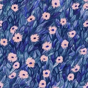 Hand drawn floral in blues