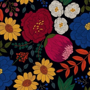 Embroidered Florals For Your Pockets dark background Large