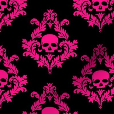 Hot pink damask against black background