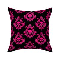 Hot pink damask against black background