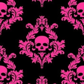 Hot pink damask against black background