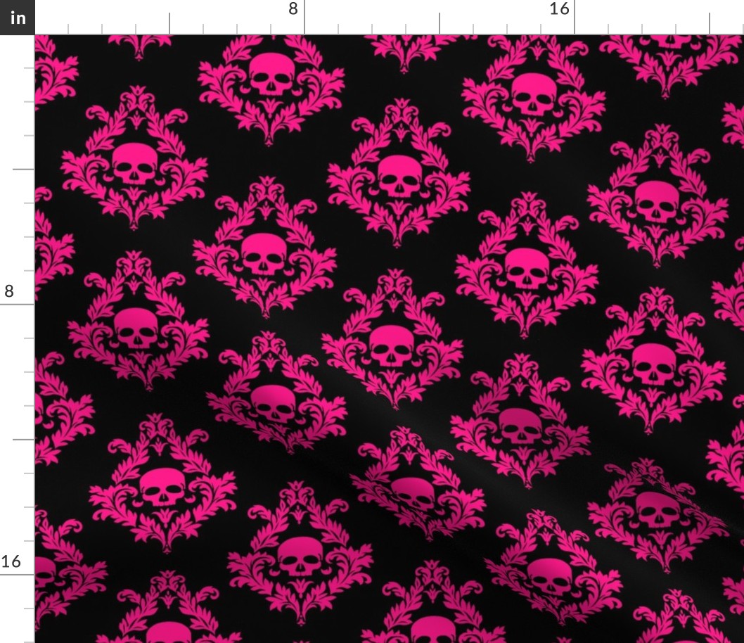 Hot pink damask against black background