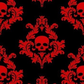 Red damask against black background