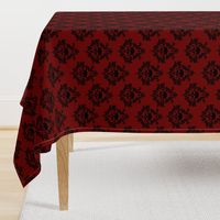 Black skull damask on brick red 