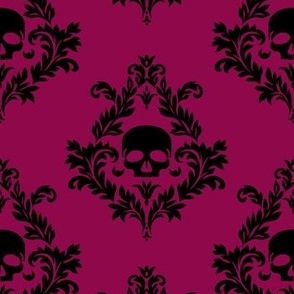 Black skull damask on magenta 