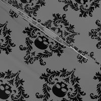 Black skull damask on medium grey 