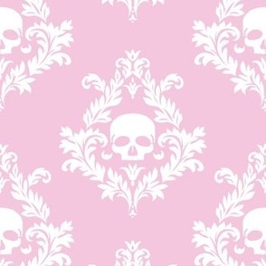 White  skull damask against pastel pink