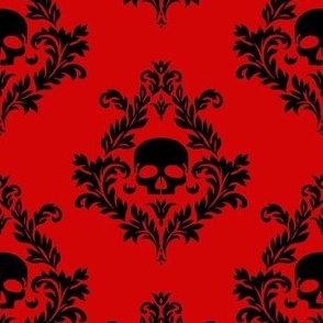 Black damask on a red background