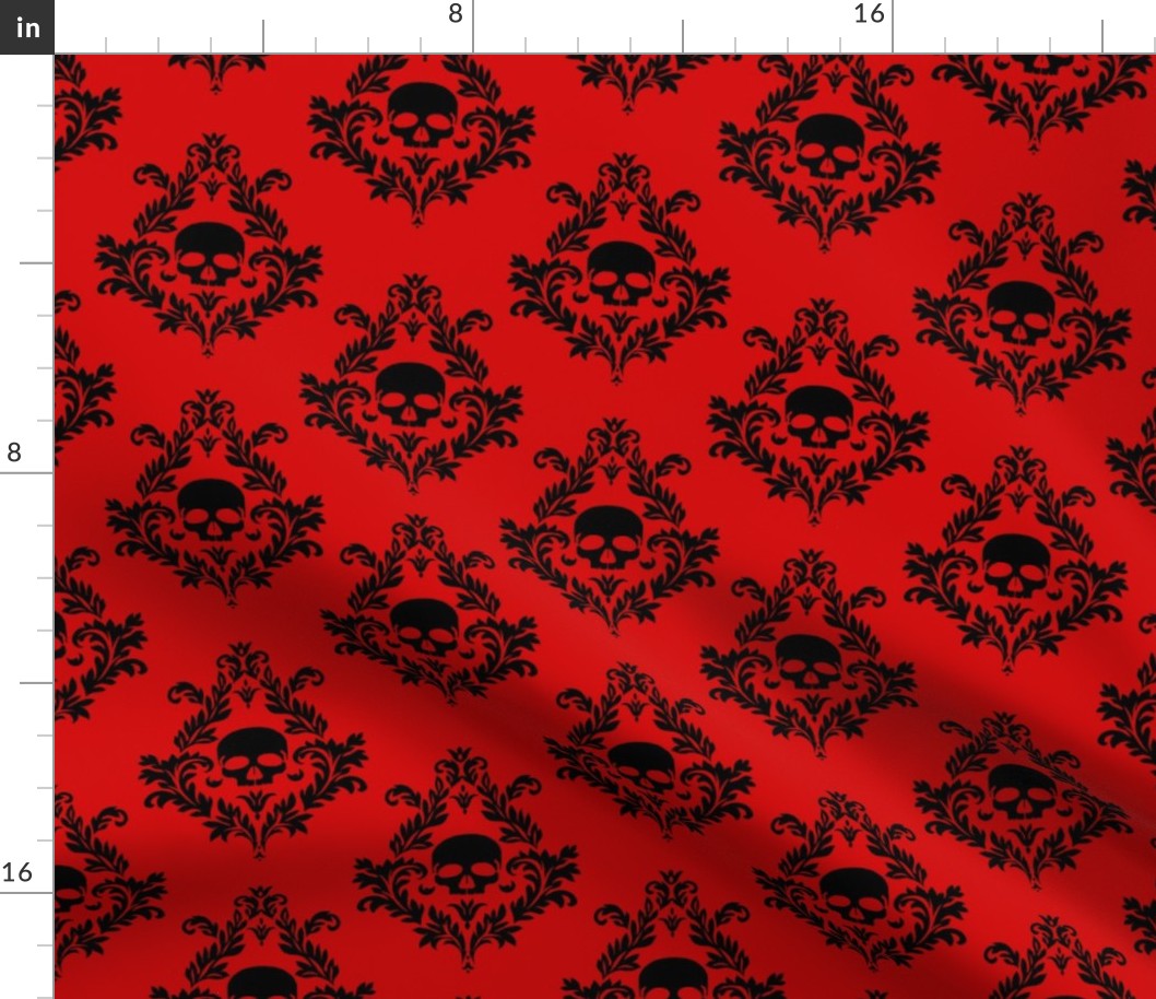 Black damask on a red background