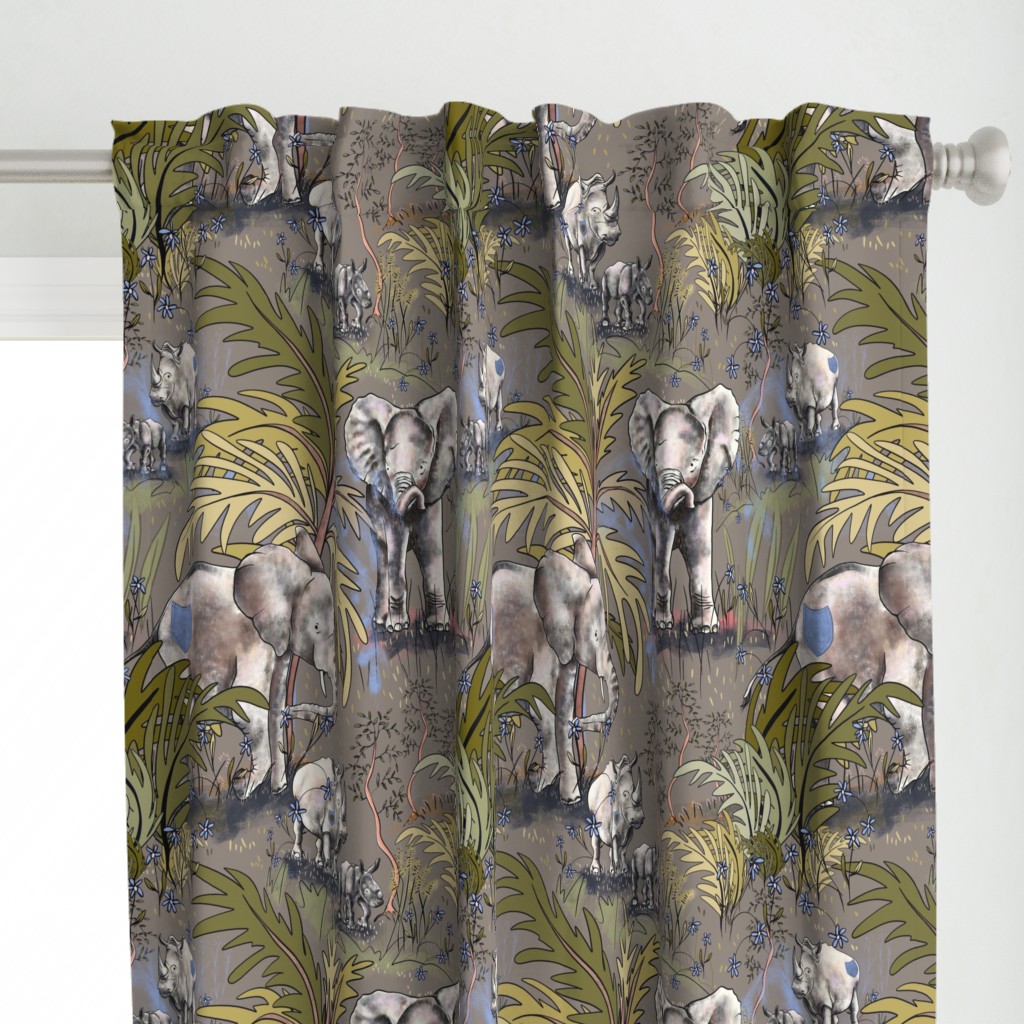 Trendy blue denim pockets on baby elephants and rhinos