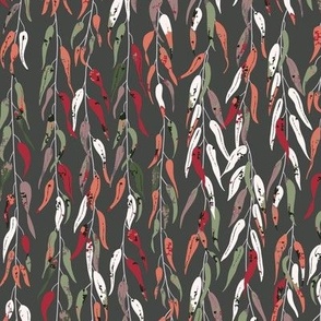 301 - Poraiti Willow Fronds in cool charcoal and rich autumn colours - large scale for wallpaper, soft furnishings and bag making.