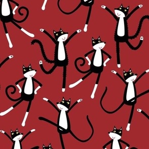 Dancing Black and White Tuxedo Cats Red Small Scale