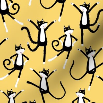 Dancing Black and White Tuxedo Cats Yellow Small Scale