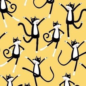 Dancing Black and White Tuxedo Cats Yellow Small Scale