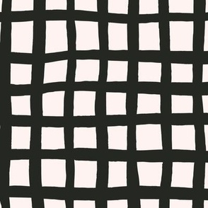 289 $ - Large scale charcoal grey and cream organic wonky check pattern - for home decor, soft furnishings and kids apparel 